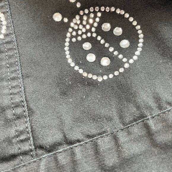 Quacker Factory Black Denim Ladybug Rhinestone Embellished Button Jacket Large - Picture 13 of 14